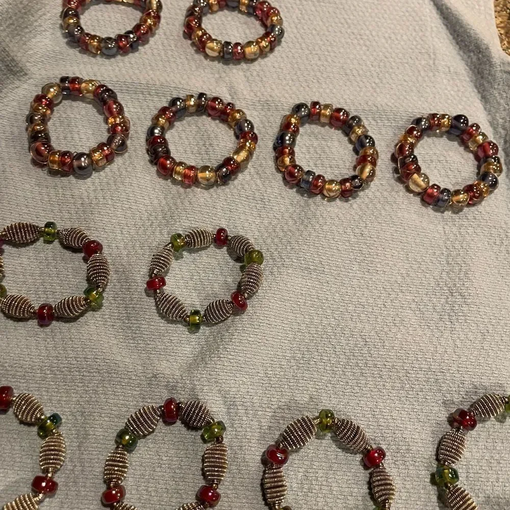 Multicolored Silver Wire Purple and Green Napkin Rings 2 sets of 6 Each = 12